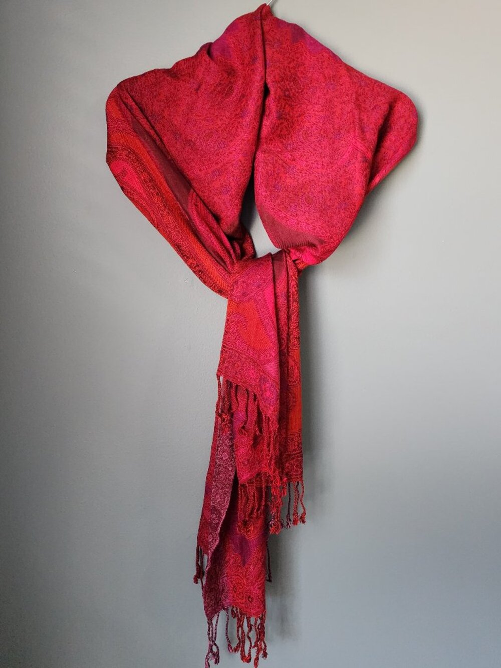 Stunning Red and Purple Paisley Designed Oversized Scarf